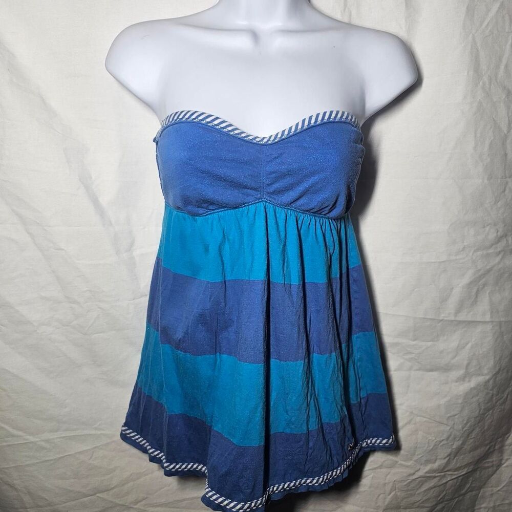 Vintage y2k hollister blue striped strapless babydoll top - Picture 2 of 4